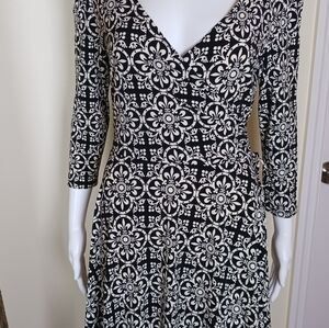 London Times Black and White Floral Wrap Dress